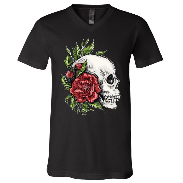 Skull Roses V-Neck T-Shirt