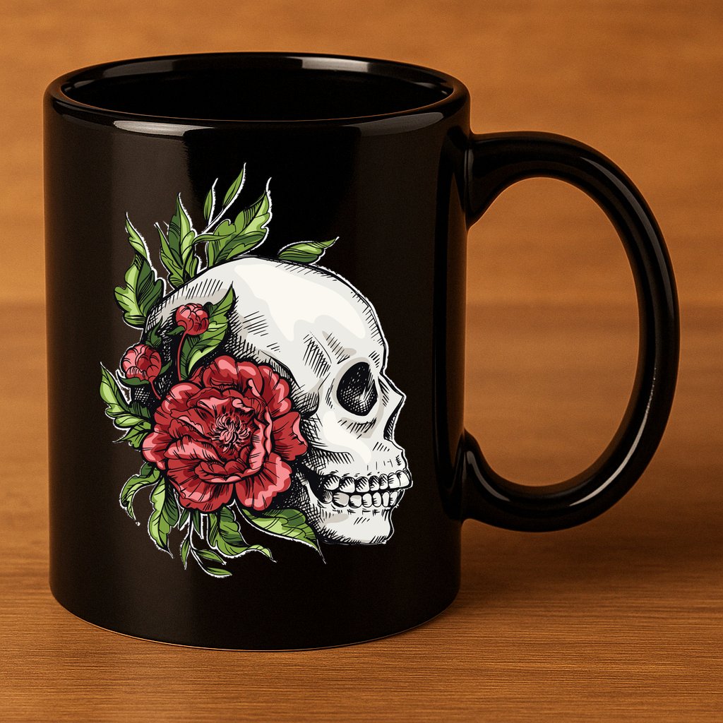 Skull Roses 11oz C Handle Ceramic Mug
