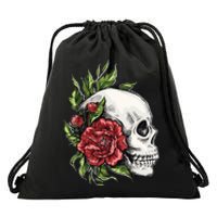 Skull Roses Drawstring Bag