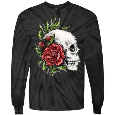 Skull Roses Tie-Dye Long Sleeve Shirt