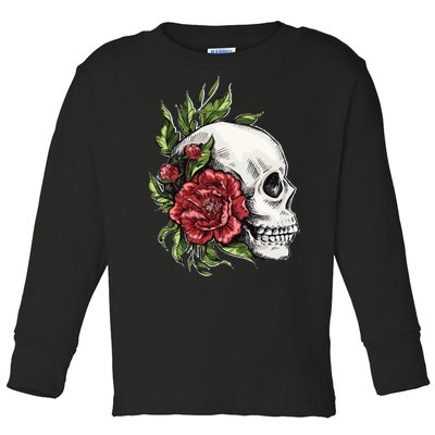 Skull Roses Toddler Long Sleeve Shirt