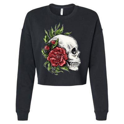Skull Roses Cropped Pullover Crew