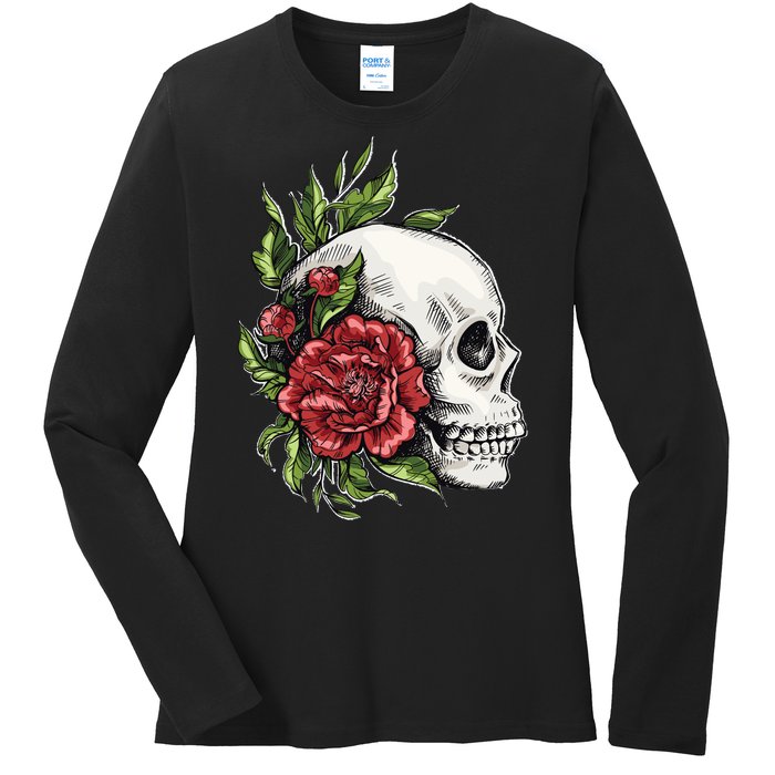 Skull Roses Ladies Long Sleeve Shirt