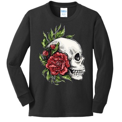 Skull Roses Kids Long Sleeve Shirt