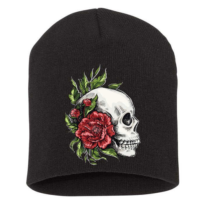 Skull Roses Short Acrylic Beanie