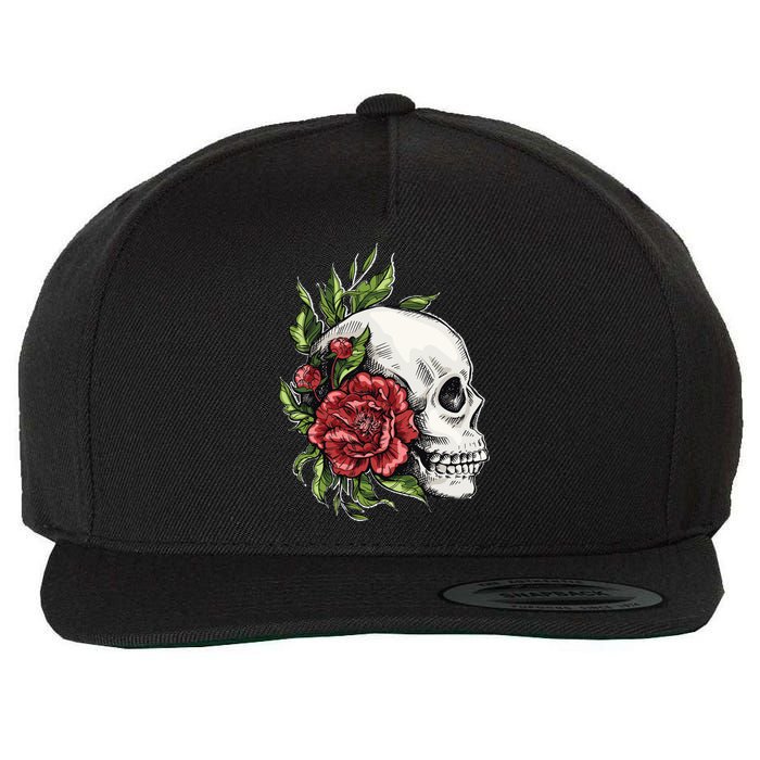 Skull Roses Wool Snapback Cap