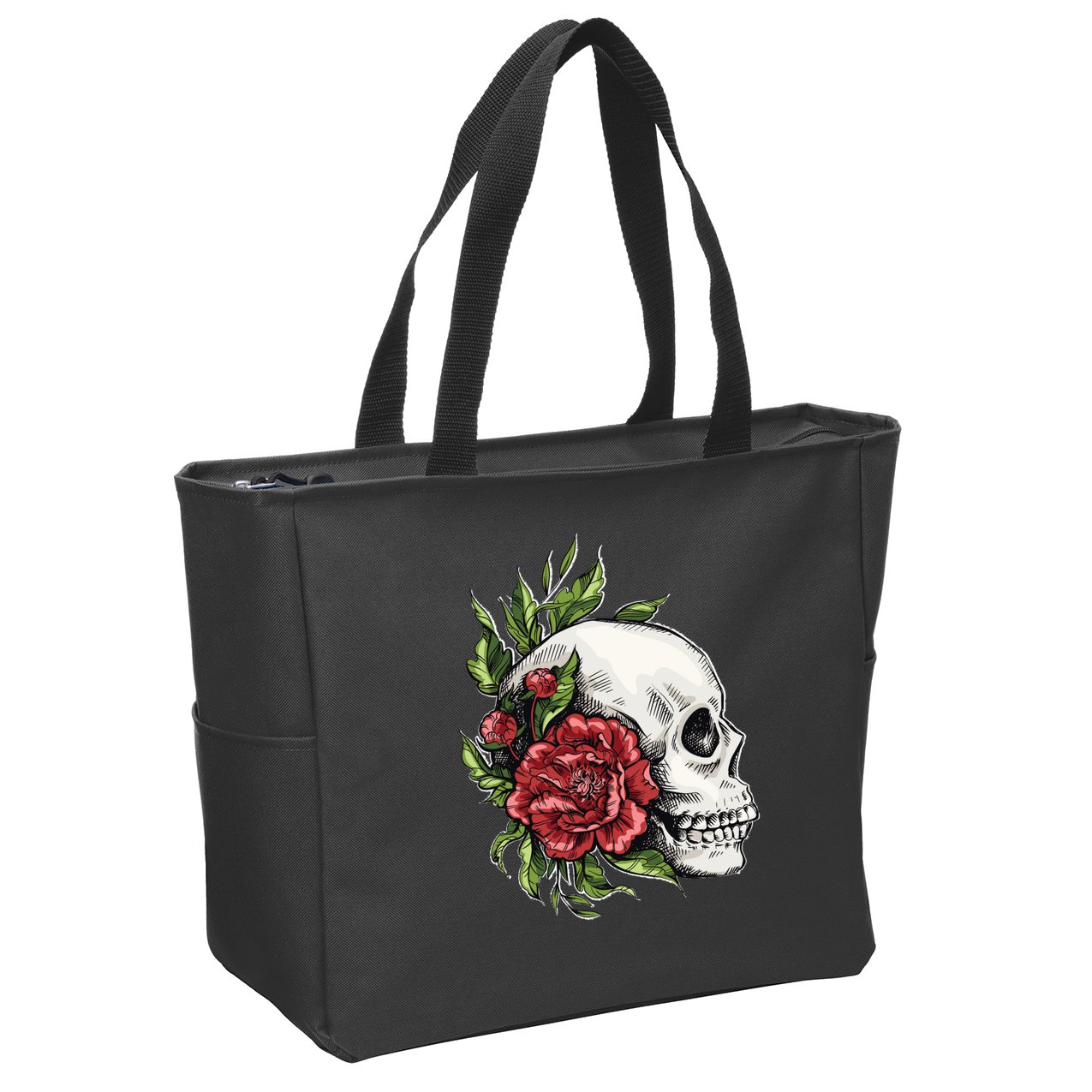 Skull Roses Zip Tote Bag