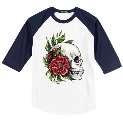 Skull Roses Baseball Sleeve Shirt