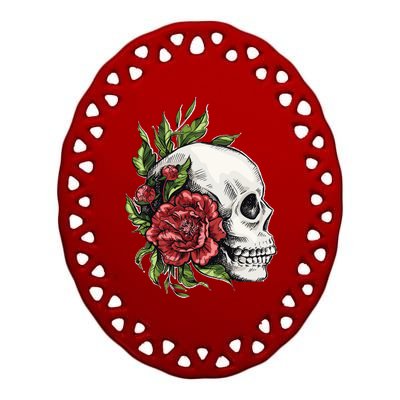 Skull Roses Ceramic Oval Ornament