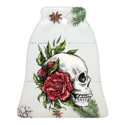 Skull Roses Ceramic Bell Ornament