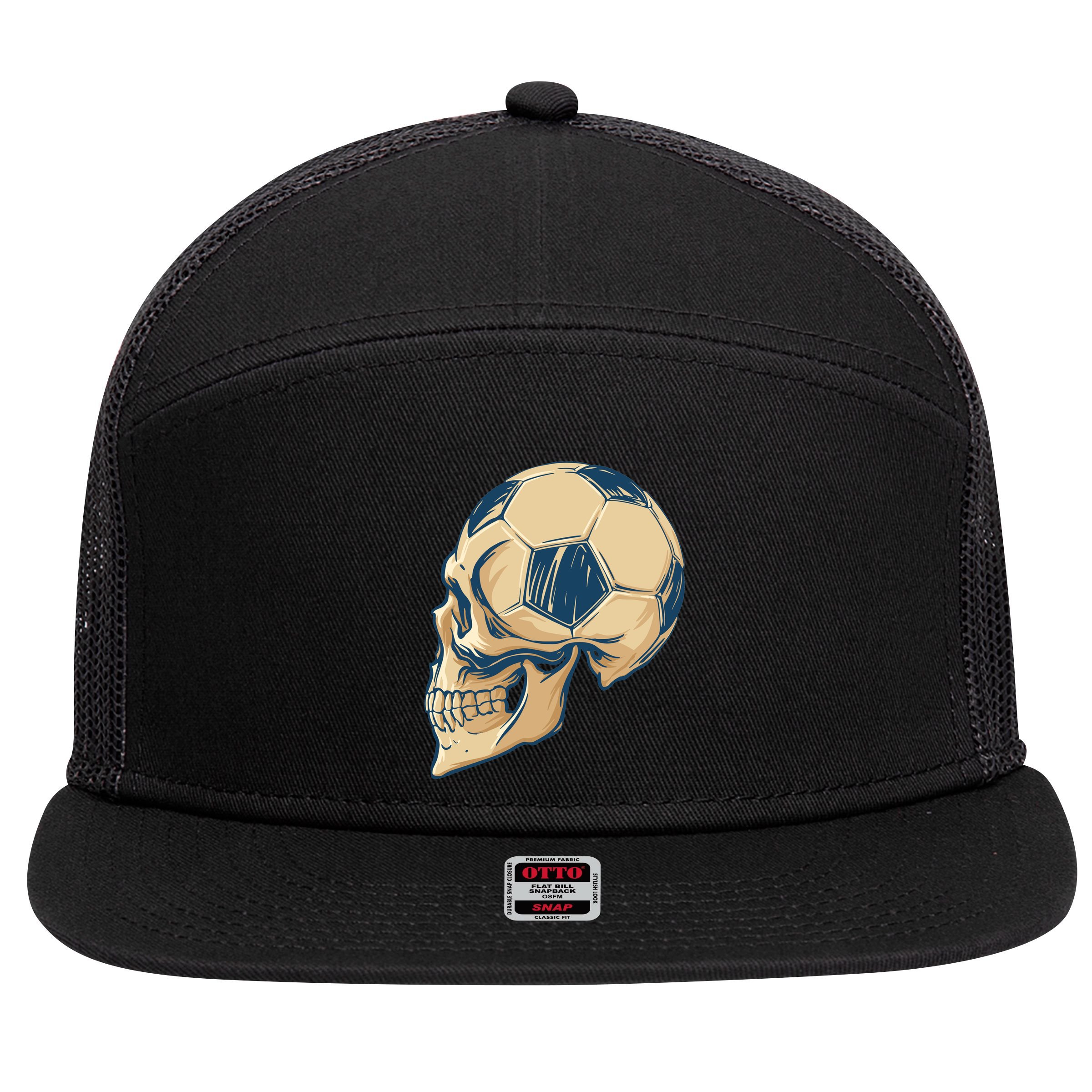 Skull Soccer Ball 7 Panel Mesh Trucker Snapback Hat
