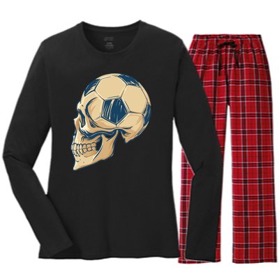 Skull Soccer Ball Women's Long Sleeve Flannel Pajama Set 