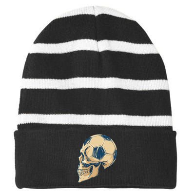 Skull Soccer Ball Striped Beanie with Solid Band