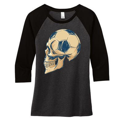 Skull Soccer Ball Women's Tri-Blend 3/4-Sleeve Raglan Shirt