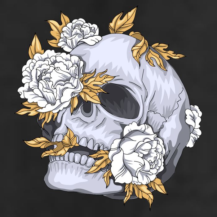 Skull White Flowers 7 Panel Mesh Trucker Snapback Hat