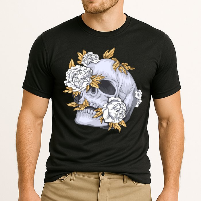 Skull White Flowers Cooling Performance Crew T-Shirt