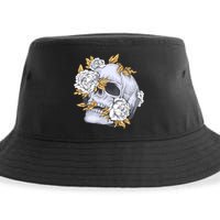Skull White Flowers Sustainable Bucket Hat