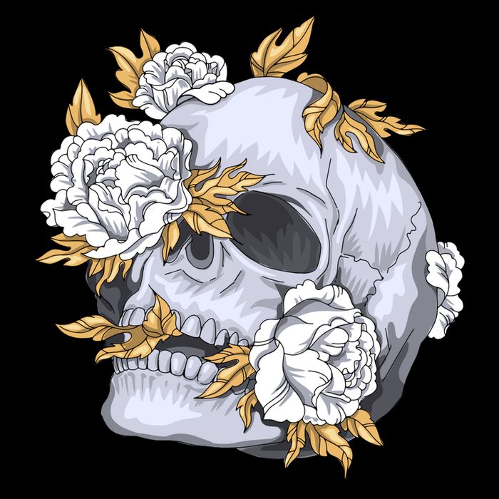 Skull White Flowers Sustainable Bucket Hat