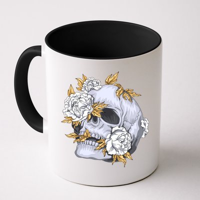 Skull White Flowers Mug