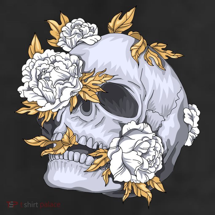 Skull White Flowers 11oz C Handle Ceramic Mug