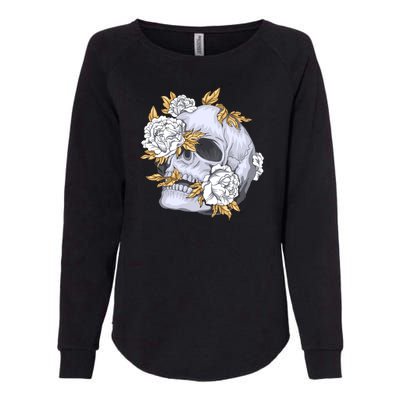 Skull White Flowers Womens California Wash Sweatshirt