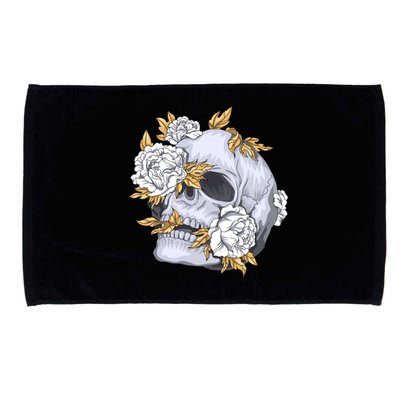 Skull White Flowers Microfiber Hand Towel