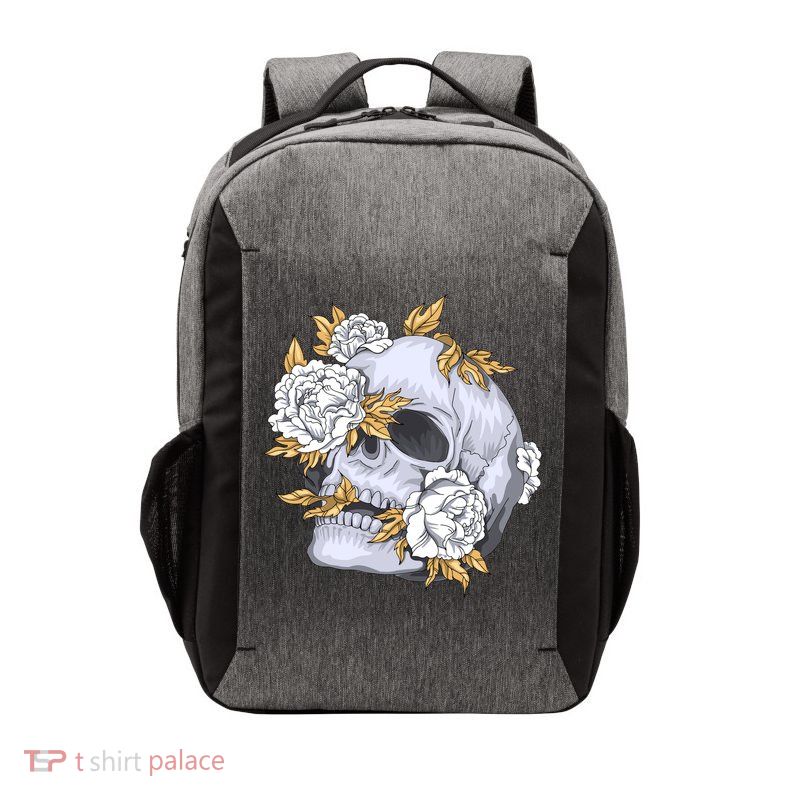 Skull White Flowers Vector Backpack