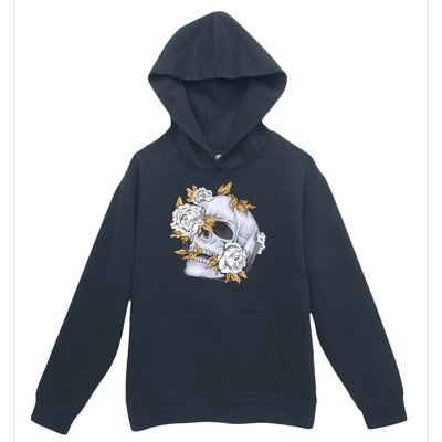 Skull White Flowers Urban Pullover Hoodie