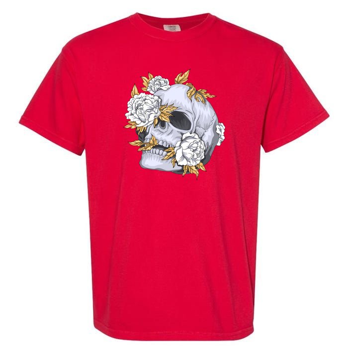 Skull White Flowers Garment-Dyed Heavyweight T-Shirt