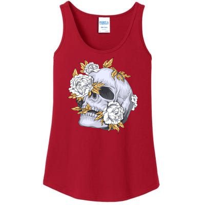 Skull White Flowers Ladies Essential Tank