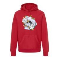 Skull White Flowers Premium Hoodie