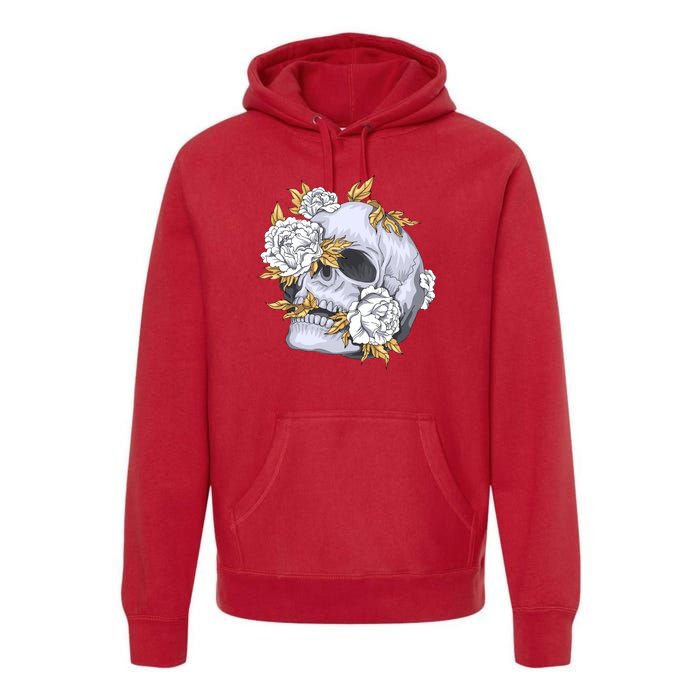 Skull White Flowers Premium Hoodie