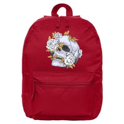 Skull White Flowers 16 in Basic Backpack