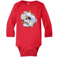 Skull White Flowers Baby Long Sleeve Bodysuit