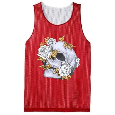 Skull White Flowers Mesh Reversible Basketball Jersey Tank