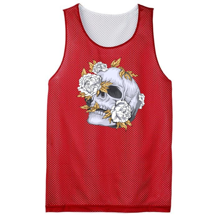 Skull White Flowers Mesh Reversible Basketball Jersey Tank