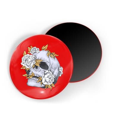 Skull White Flowers Magnet