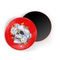 Skull White Flowers Magnet