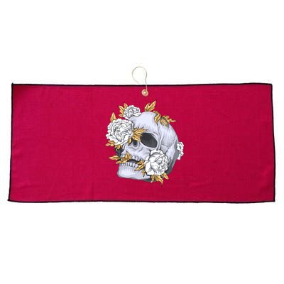 Skull White Flowers Large Microfiber Waffle Golf Towel