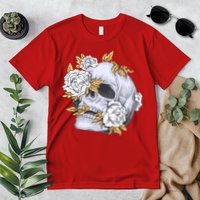 Skull White Flowers Premium T-Shirt