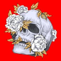 Skull White Flowers Premium T-Shirt