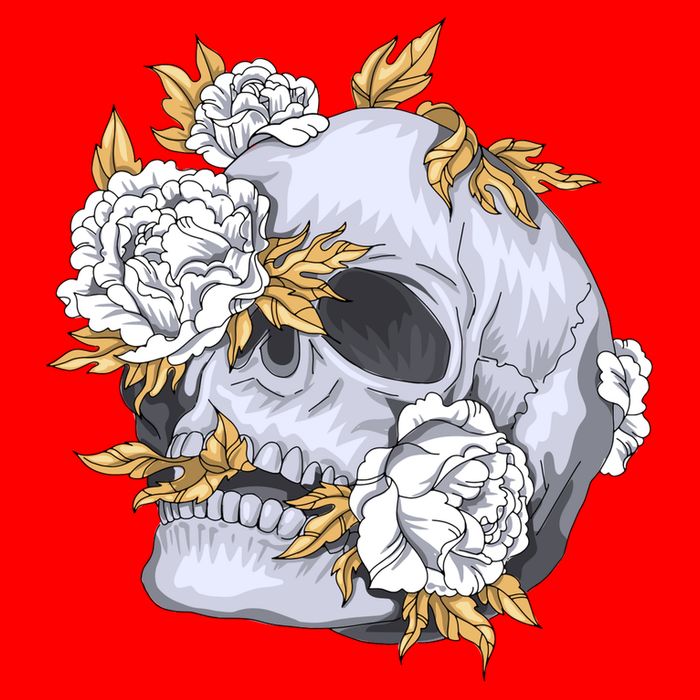 Skull White Flowers Premium T-Shirt