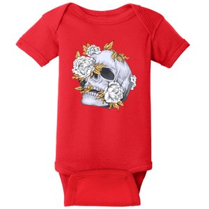 Skull White Flowers Baby Bodysuit