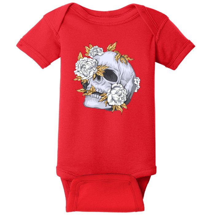 Skull White Flowers Baby Bodysuit