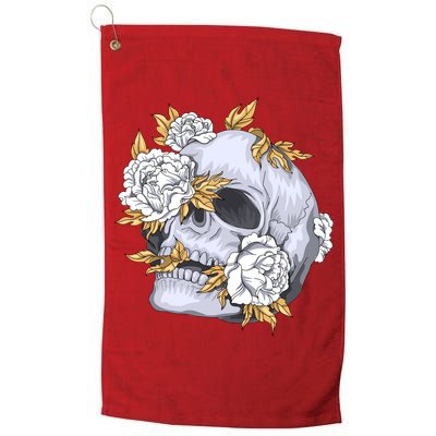 Skull White Flowers Golf Towel