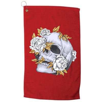 Skull White Flowers Platinum Collection Golf Towel