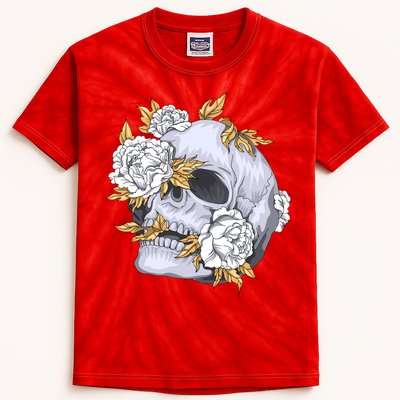 Skull White Flowers Kids Tie-Dye T-Shirt