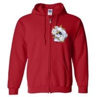 Skull White Flowers Full Zip Hoodie