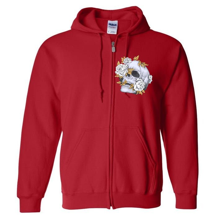 Skull White Flowers Full Zip Hoodie