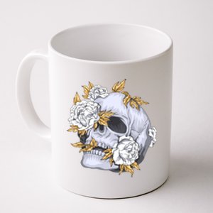 Skull White Flowers Coffee Mug